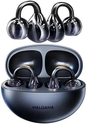 HALQAHA Clip on Earbuds, Open Ear Headphones, Wireless Bluetooth 5.4 Comfortable with Impactful Sound Noise-Free Conversation and Ultra-Long Battery Life,Waterproof for Glasses Wearers and Workouts
