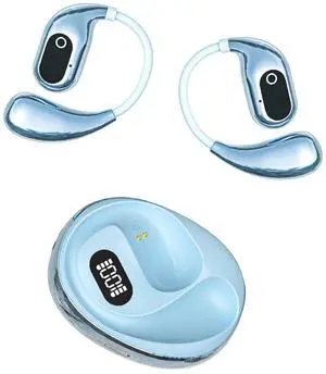 GGSTOPWATER Open Ear Headphones Wireless Bluetooth 5.4, OWS Earphones Wireless Earbuds with Earhooks and Mic, IPX5 Waterproof, 64H Range, Out of Ear Earbuds for Sports Running Workout Driving Blue