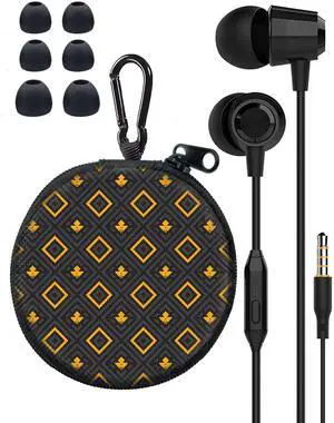 GOGOSINIS Game Earbuds Set with Case for Boys and Men, Wired Headphones with Case for School and Small Ear Tips, Aesthetic Ear Buds with Cute Case, Earphones for Phone and PC Laptop (Gold Hive)