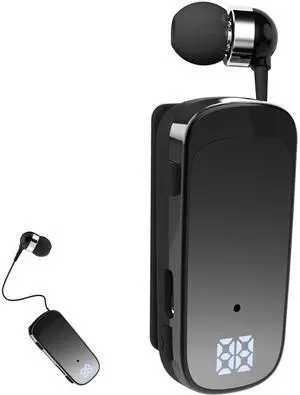 Retractable Wireless Headset Headphone Stereo Earphone V5.0 Noise Cancelling Mic Clip on Earpiece Comfortable HandsFree Headset 20Hrs Talking Time Sports Business Trucker Driver Earbud