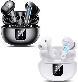 EUQQ Wireless Earbuds Bluetooth 5.4 Earphones in Ear with Dual Noise Cancelling Mic, Transparency Mode Ear Buds Deep Bass Stereo Sound, 36H Playtime LED Display Wireless Headphones IP7 Waterproof