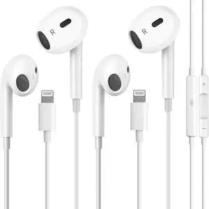 2 Packs for iPhone Headphones Wired with Built-in Microphone and Volume Control,Earbuds Compatible for iPhone 14/13/12/11/XR/XS/X/8/7/SE/Pro/Pro Max,Support All iOS System.