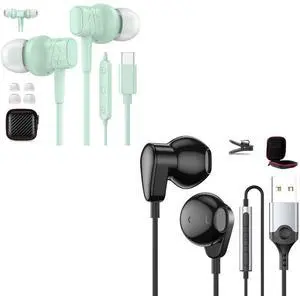 USB C Headphone for iPhone 16 Pro Max, Wired Earbuds Magnetic in-Ear Type C Earphone with Mic Volume, USB Headphones with Microphone for PC, 7.5ft Wired Earbuds Noise Canceling Half in-Ear Computer E