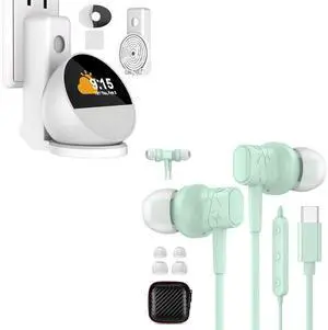 ELOLOHI USB C Headphone for iPhone 16 Pro Max, Wired Earbuds Magnetic in-Ear Type C Earphone with Heavy Bass, Wall Mount Stand Holder for Echo Spot 2024