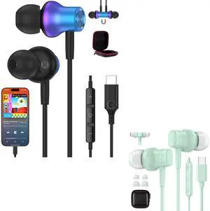 ELOLOHI USB C Earbuds for iPhone 16 15 Pro Max Plus Purple & Cyan Wired USB C Headphones Type C Earphones with Microphone Magnetic in Ear Earbuds Noise Isolating Volume Control for Samsung S24 S23
