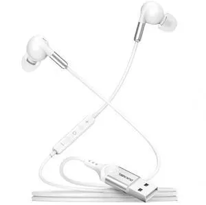 DUKABEL USB in-Ear Headphones, USB PC Earbuds for PC/PS4/PS5, White Gaming Earphone Headset with Microphone for Live Conference, Video Calls, Broadcasting, On-line Work