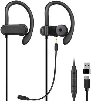 USB C & USB A Earbuds with Boom Mic for Smartphones & Computers, Wired USB C In-ear Headset with Wrap-Around Ear Hooks, Dual Mic Earbuds, 5.9FT - Perfect for Calling, Meeting, Work and Gaming