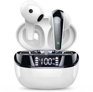 Doubc Ear Buds Wireless Bluetooth 5.3 Earbuds with HiFi Stereo, 47H in Ear Earphones with 4 ENC Noise Cancelling Microphones, Dual LED Display Earbuds IPX7 Waterproof for Home, White