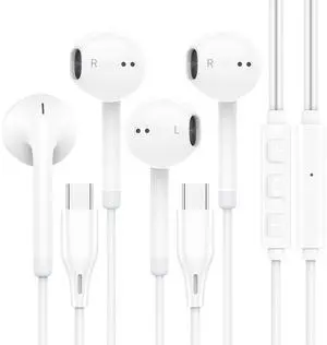 Vkozlm USB C Headphones Wired for iPhone 16 15, iPad Pro Air Mini, Type C Earphones for iPad 10, MacBook, Lenovo, Dell, USBC Earbuds Cord for Google Pixel, Samsung, Microphone, Volume Control, 2 Pack