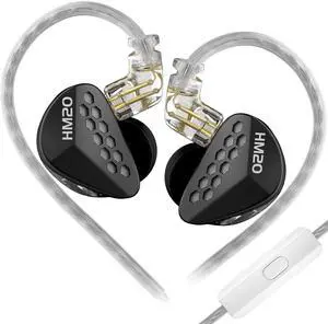 ERJIGO in-Ear Monitors, CCA HM20 16-Units Hybrid in Ear Earphones, HiFi Stereo Noise Isolating Sport IEM Wired Earbuds/Headphones with Detachable Cable for Musician Audiophile (Black, With microphone)