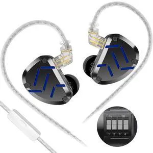 KZ ZAT Wired 9 Drivers HiFi in-Ear Headphones,KZ Tunable IEM Hybrid Earphones 1DD&8BA, 0.75mm Detachable Cable in Ear Monitor (Black, with Microphone)