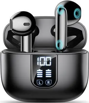 Wireless Earbuds Bluetooth 5.4 In Ear Buds 6 Mic ENC Noise Cancelling Clear Calls, Deep Bass HiFi Stereo Sound Earphones 35H Playtime LED Power Display IPX7 Waterproof Headphones for Android iOS Black