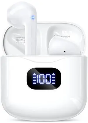 KTGEE Wireless Earbuds Bluetooth 5.3 Headphones, 40Hrs Playback Stereo Ear Buds with LED Display Charging Case IPX7 Waterproof in-Ear Earphones with Mic for Phone Tablet Laptop Sports, White