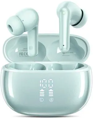 HUIFU Ear Buds Wireless Earbuds - Bluetooth Headphones 40H Playtime LED Display Deep Bass Stereo in-Ear Earphones with IPX7 Waterproof for iPhone Android Phone Tablet Laptop, Apple Green