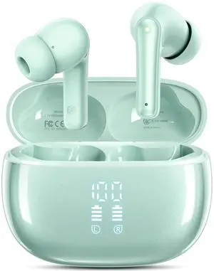 HUIFU Ear Buds Wireless Earbuds - Bluetooth Headphones 40H Playtime LED Display Deep Bass Stereo in-Ear Earphones with IPX7 Waterproof, Light Green