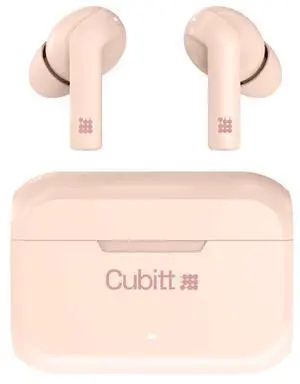 Cubitt True Wireless Earbuds Generation 2, 5.3 Bluetooth, IPX5 Water reistance, Premium Sound, Touch Control, Built in Microphone, Voice Assistance, Game Mode for Men and Women (Pink)