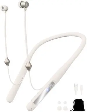 Air Tube Bluetooth Headphones with LED Battery Display,EMF Free Neckband Wireless Earbuds with 25H Playtime,HD Bass Airtube Headphone Emf Free with Mic And Controls,Airtube Earbuds For Sleep,Work,Gym
