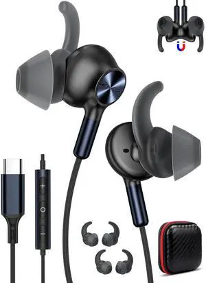 COOYA Sports Wired Earbuds USB C Headphones 13mm Dynamic Driver HiFi Stereo IP4 Sweatproof Type-C in-Ear Earphones with Mic Volume Control No Latency 5ft Long Cord Game Ear buds for iPhone 16, Samsung