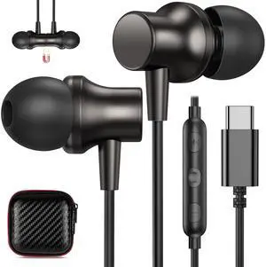 COOYA 2 Pairs USB C Headphones Type C Wired Earbuds for iPhone 15 Pro iPad 10 Pixel 8 7 Magnetic Bass Noise Canceling In-Ear Earphones+Mic for Samsung Galaxy S24 Ultra S23 FE A55 S22 S21 Flip5 OnePlus