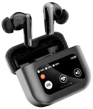 Sports Wireless Headphones LCD Full-Color Touch Screen Bluetooth 5.4 Earbuds Charging Case Headset Earphones with HD Mic for Workout Driving Walking Running (Black)