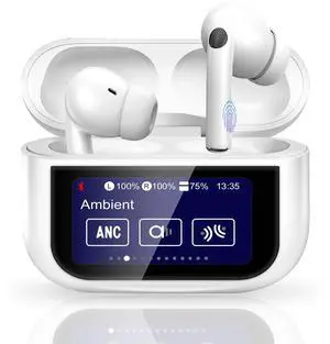 Wireless Earbuds, Earphones Wireless Bluetooth 5.4 In Ear Headphones, 40h Hifi Sound ANC Noise Canceling Earbuds, Touch Screen Ear Buds Multifunctional Headsets for Android/IOS Work Gym Sports (White)