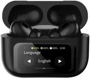 New Smart Wireless Real time AI Language Translation Earbuds with ANC (Active Noise Canceling), Touch Screen Display, Black (Black)