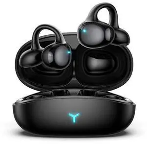 Earbuds Wireless Bluetooth 5.4 Open Ear Clip Headphones with Mic, 55H Play, IPX5 Waterproof for Multi-Scene Use Like Running, Working & Gaming, Comfortable for Small Ears & Glasses - Black