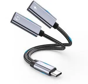 BZINK 2 Pack in Ear Monitor Headphones+USB C Splitter, Dual USB C Headphone and Charger