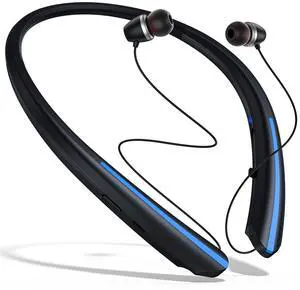 Bluetooth Headphones Neckband Retractable, Wireless Earbuds IPX5 Sweatproof, Bluetooth Headset with Microphone Vibration Call, Stereo Noise Cancelling Earphones for Workout Sports Driving (black blue)