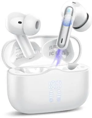 Wireless Earbuds, Bluetooth 5.4 Ear Buds Wireless Bluetooth Earbuds, 40H Playtime Bass Stereo Wireless Headphones In Ear, 4 ENC Mic Mini Bluetooth Earphones, IP7 Waterproof IOS Android Earbuds, White