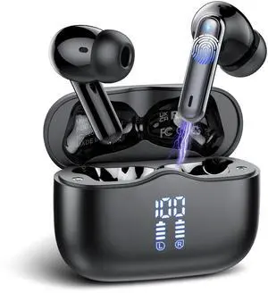 Wireless Earbuds, Bluetooth 5.4 Ear Buds Wireless Bluetooth Earbuds, 40H Playtime Bass Stereo Wireless Headphones In Ear, 4 ENC Mic Mini Bluetooth Earphones, IP7 Waterproof IOS Android Earbuds, Black