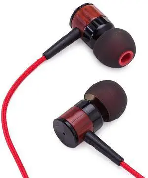 Onyx Genuine Wood Wired in-Ear Headphones with Sound Isolation and Built-in Microphone (Cherry Wood - Red)