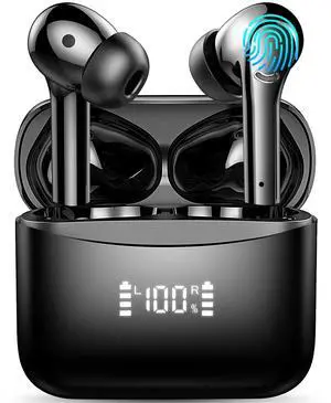 Asyin Wireless Earbuds, Bluetooth 5.3 Headphones HiFi Stereo with ENC Noise Reduction Mic, IPX7 Waterproof Bluetooth in-Ear Earphones with LED Charging Display Case, for Smart Phone Laptop Sports