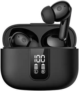 BAFONE Earbuds Wireless Bluetooth Ear Buds 60H Playback LED Power Display Headphone Wireless Bluetooth IPX5 Waterproof in-Ear Earbuds with Mic for TV Smart Phone Laptop Computer Sports (Black)
