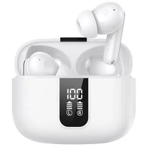 BAFONE Earbuds Wireless Bluetooth Ear Buds 60H Playback LED Power Display Headphone Wireless Bluetooth IPX5 Waterproof in-Ear Earbuds with Mic for TV Smart Phone Laptop Computer Sports (White)