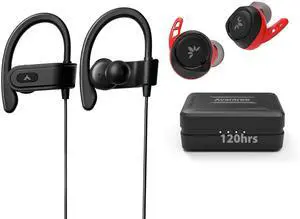 Avantree C171 & TW106 Bundle - Wired Earbuds & Wireless Earbuds for Sports, Sweatproof Wrap Around Earphones with Over Ear Hook, SweatProof with Ear Fins for Secure Fit