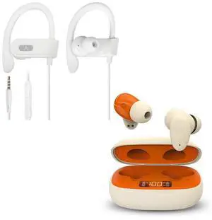 Avantree E171 & Clan N1 Bundle, Sports Earbuds Wired with Microphone & Active Noise-Canceling Wireless Earbuds for Music & Calls While Commuting with Hybrid ANC
