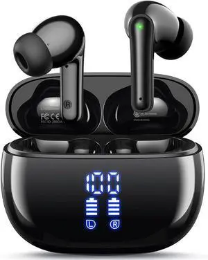 Wireless Bluetooth Earbuds - 40-Hour Playtime Stereo Sound LED Display IPX7 Waterproof In-Ear Headphones Built-In Mic Compatible with iPhone Android Devices Earphones for Call of Duty PUBG Fortnite