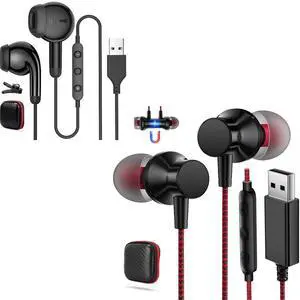 USB Headsetwith Microphone for PC Computer Headset USB A Earphone in-Ear Noise Cancel Wired Earbuds for HP for Chromebook Notebook for Teams for Zoom Office School