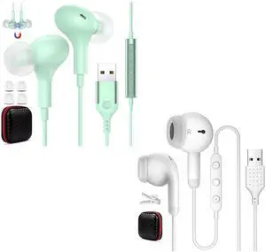 USB Earbuds Headphones for PC Computer,Cute USB Headset Noise Isolating Earphones with Microphone for for Dell for HP for Surface Switch Office Zoom Working