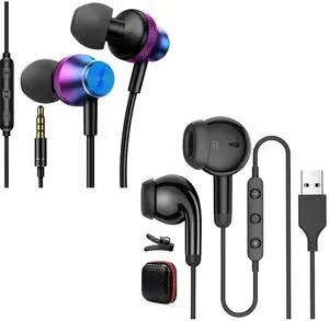 3.5mm Wired Earbuds with Microphone,USB Earbuds with mic for PC Computer for HP for DELL Noise Isolating Stereo Laptop Earphones