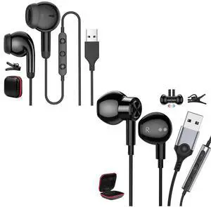 Magnetic USB Headphones with Microphone for Computer,LaptopsEarbuds for PC,USB Headset for Dell for HP for Surface Switch Office Zoom Working