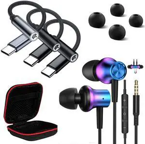 AFGHOA 3 Pack USB C to 3.5mm Audio Adapter and 3.5mm Jack Earbuds
