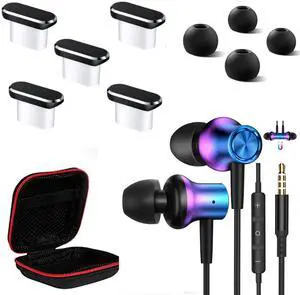 AFGHOA 5 Pack USB C Anti Dust Plug and 3.5mm Jack Earbuds Dazzle Magnetic Wired Earphones