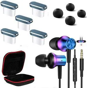 AFGHOA 5 Pack USB C Anti Dust Plugs and 3.5mm Jack Earbuds Dazzle Magnetic Wired Earphones
