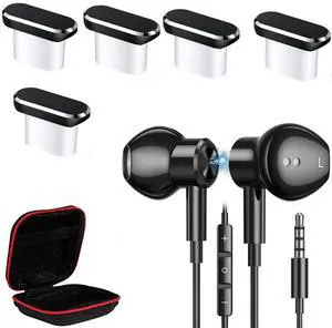 AFGHOA 5 Pack USB C Anti Dust Plugs and Wired Earbuds Magnetic 3.5mm Jack Earphones