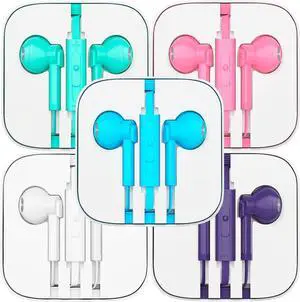 Earbuds Headphones with Microphone Pack of 5, Noise Isolating Wired Earbuds, Earphones with Powerful Heavy Bass Stereo, Compatible with Android, iPhone, iPad, Laptops, MP3 and Most 3.5mm Interface