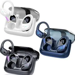 Aptkdoe 3 Sets Wireless Earbuds Sport, Bluetooth 5.4 Over Ear Buds Stereo Deep Bass Over Ear Bud with Earhooks, 75H Wireless Earphones with Mic, IPX7 Waterproof Earphone for Sports Blue+Black+White