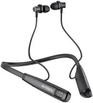 AIYIBEN Neckband Bluetooth Headphone with LED Power, Neckband Headphones 100 Hours Playtime, in-Ear Bluetooth Headphone with Microphone for Running and Exercising in The Gym (Y10)