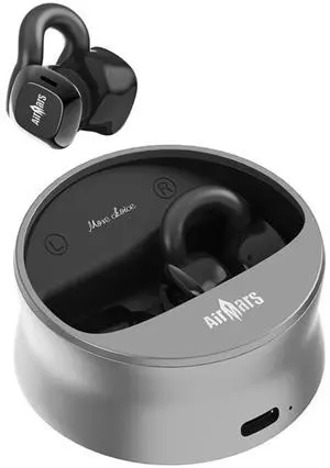 AIRMARS Open Ear Earbuds, Bluetooth 5.4, 25Hr Battery Life, Clip-On Design, 360° Sound, Compatible with iPhone Android (Comsic Grey)